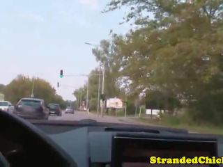 Nggantheng hitchhiking eurobabe jizzed on boobs