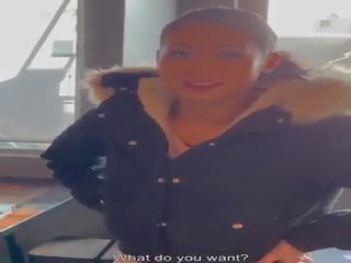 Good adult movie in the restaurant with busty Asian French Mailyne